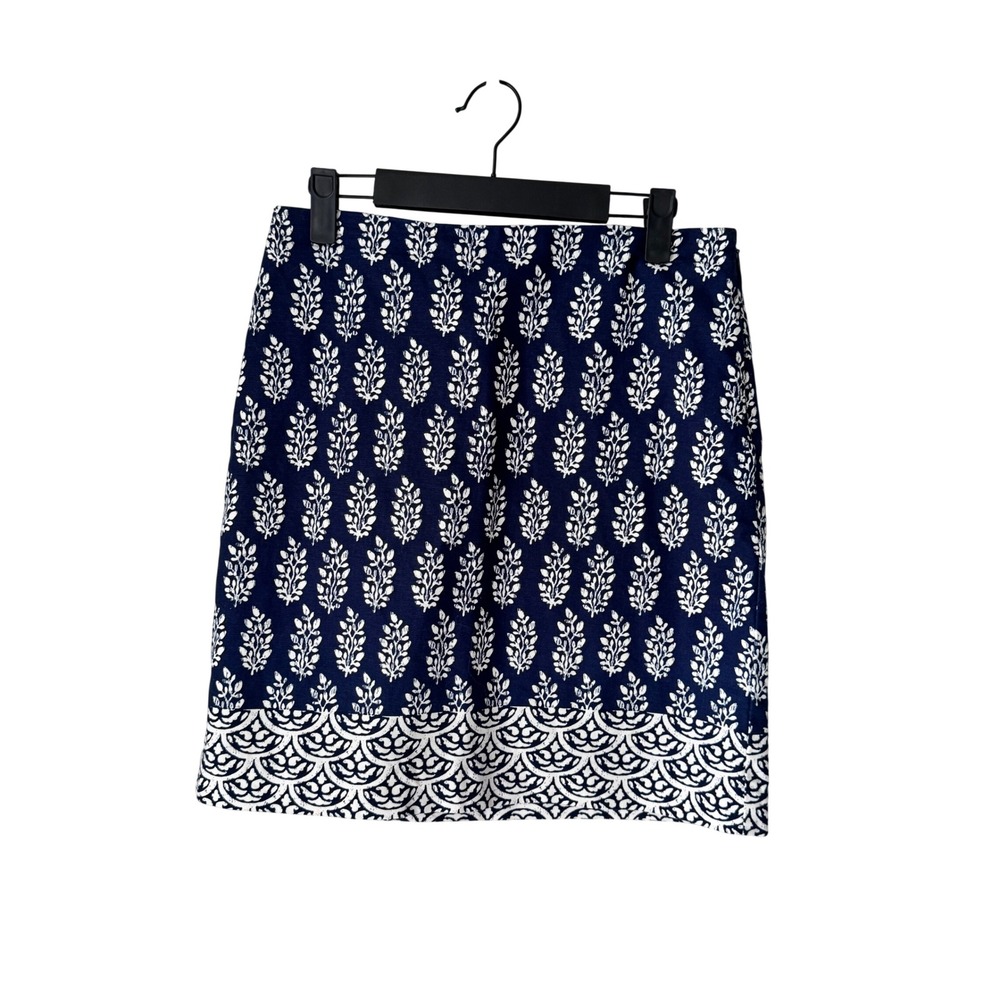 Talbots Petite Navy White Floral Scallop Hem Cotton Canvas Pencil Skirt 4P